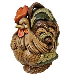 Hand Painted Vtg Turkey Cookie Jar Centerpiece Decoration 1970 Thanksgiving Farm